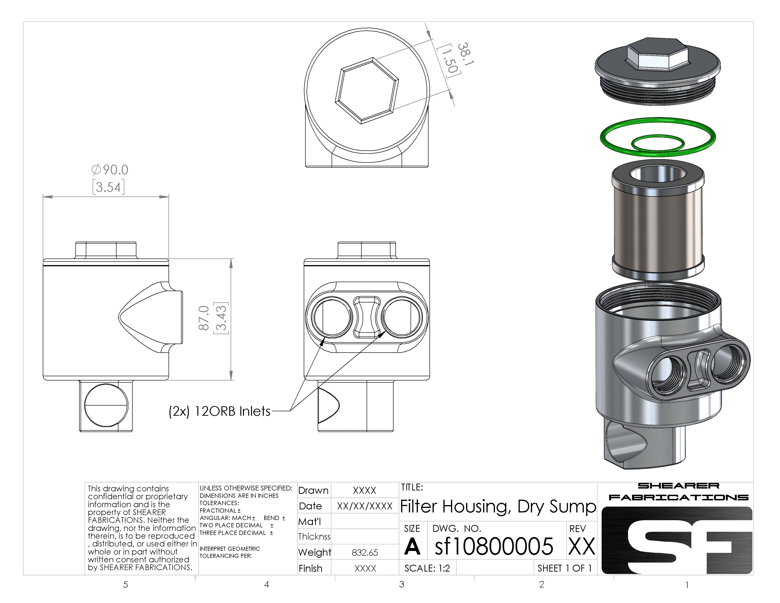 Oil Filter Housing, Dry Sump 2 Port.